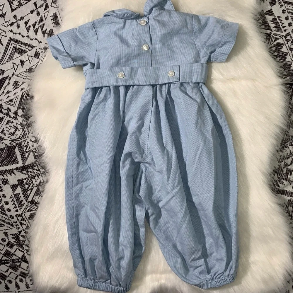 Alennys baby boy hand smocked‎ romper. Size 3 months